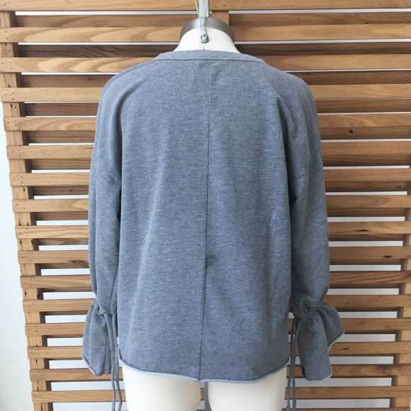 ZARA Sweatshirt w/ Tie Sleeves, Grey, S - Picture 3 of 8